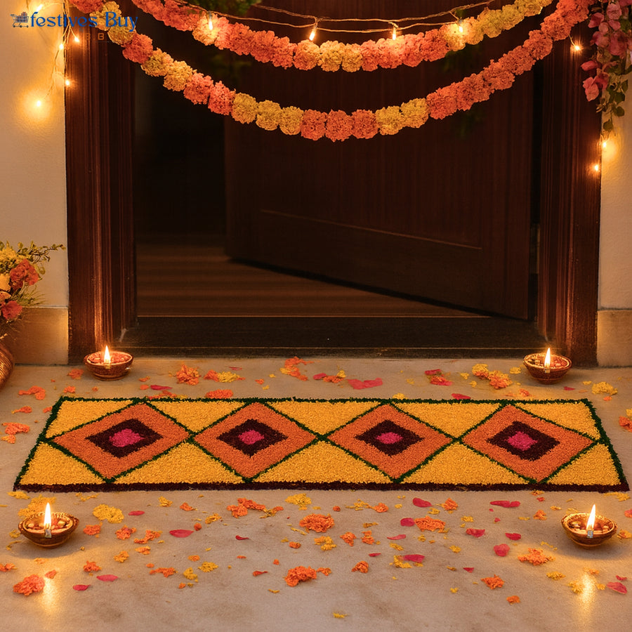 Golden Radiance Wool Rangoli – 36 Inch Washable Rexine Base by Festives Buy