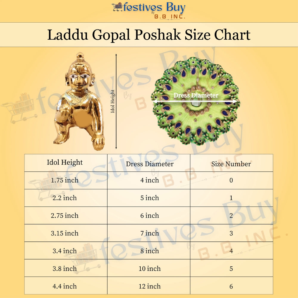 Blue Traditional Laddu Gopal Dress – 8 Inch Diameter | Golden Lace Krishna Idol Poshak for Janmashtami & Puja