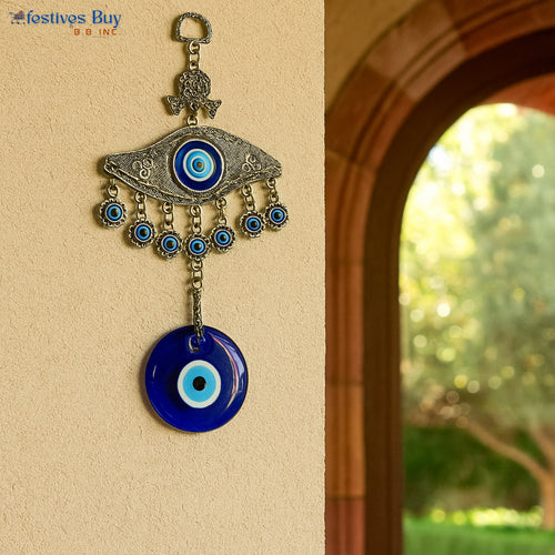 Celestial Eye Metal Wall Hanging – 8.5 Inch Evil Eye Protection Decor by Festives Buy