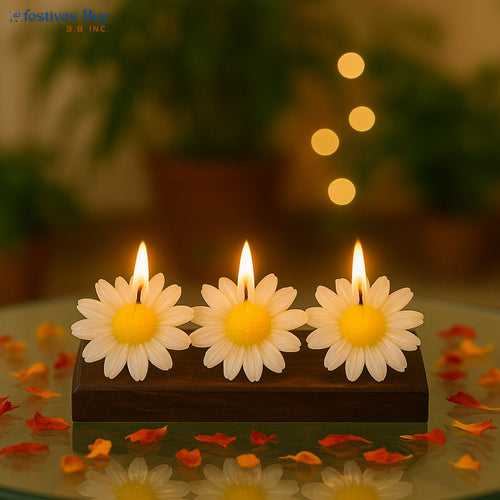 Daisy Flower Candle Set – Designer Floral Decorative Candles for Festive Décor by Festives Buy