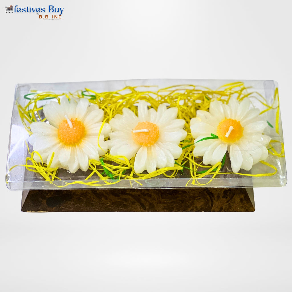 Daisy Flower Candle Set – Designer Floral Decorative Candles for Festive Décor by Festives Buy