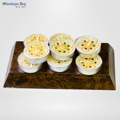 Decorated Tealight Candle Set – 10 Piece Designer Festive Decorative Candles by Festives Buy