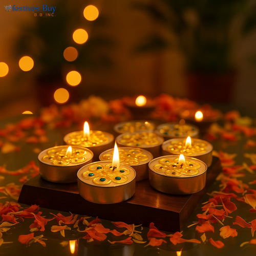 Decorated Tealight Candle Set – 10 Piece Designer Festive Decorative Candles by Festives Buy