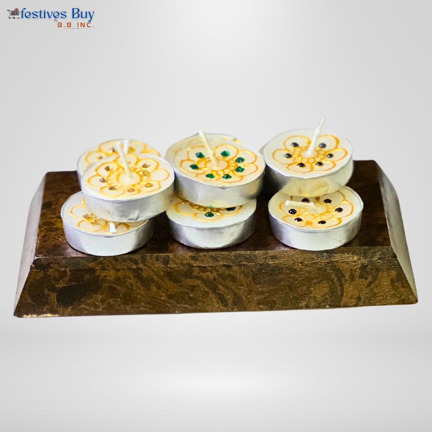 Decorated Tealight Candle Set – 10 Piece Designer Festive Decorative Candles by Festives Buy