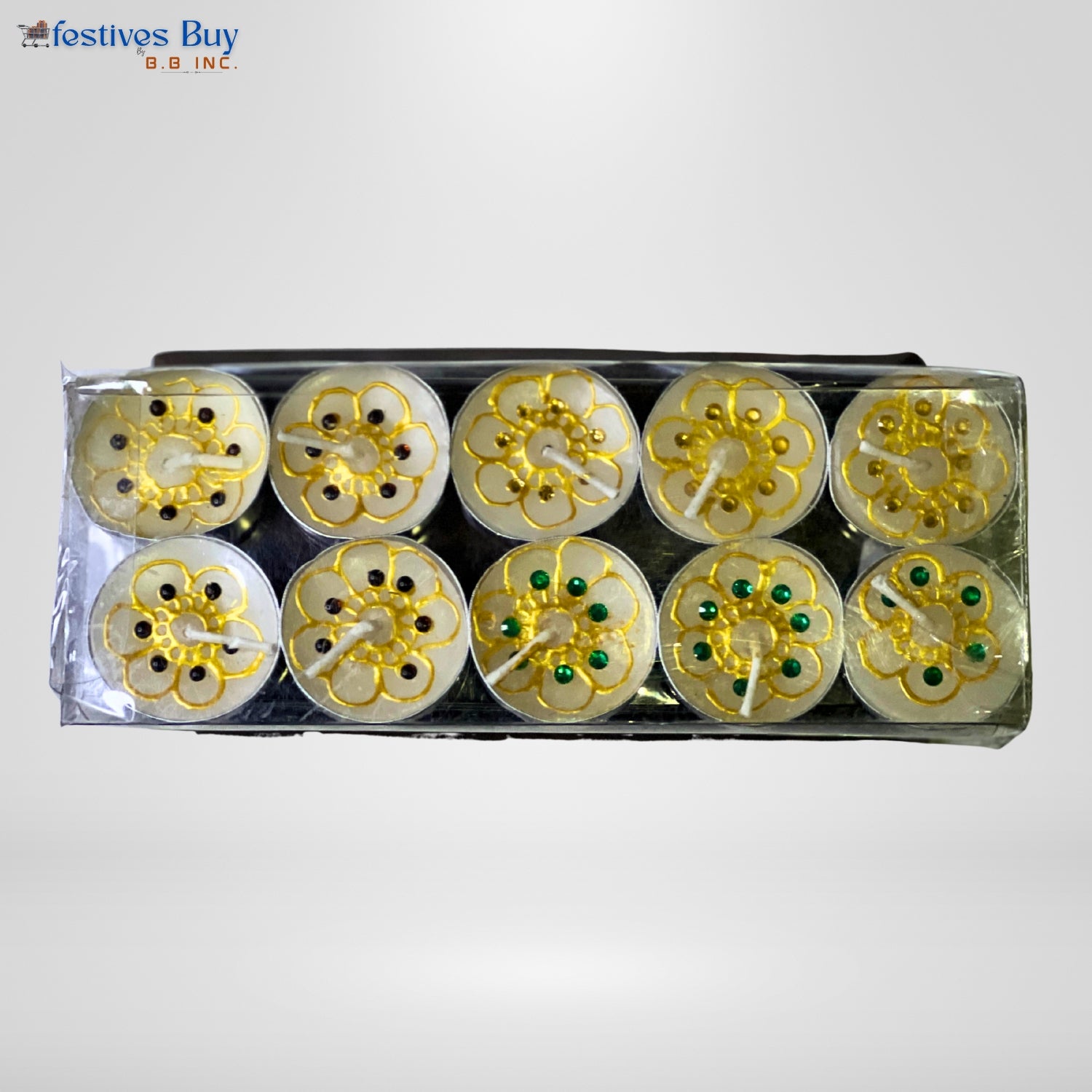Decorated Tealight Candle Set – 10 Piece Designer Festive Decorative Candles by Festives Buy