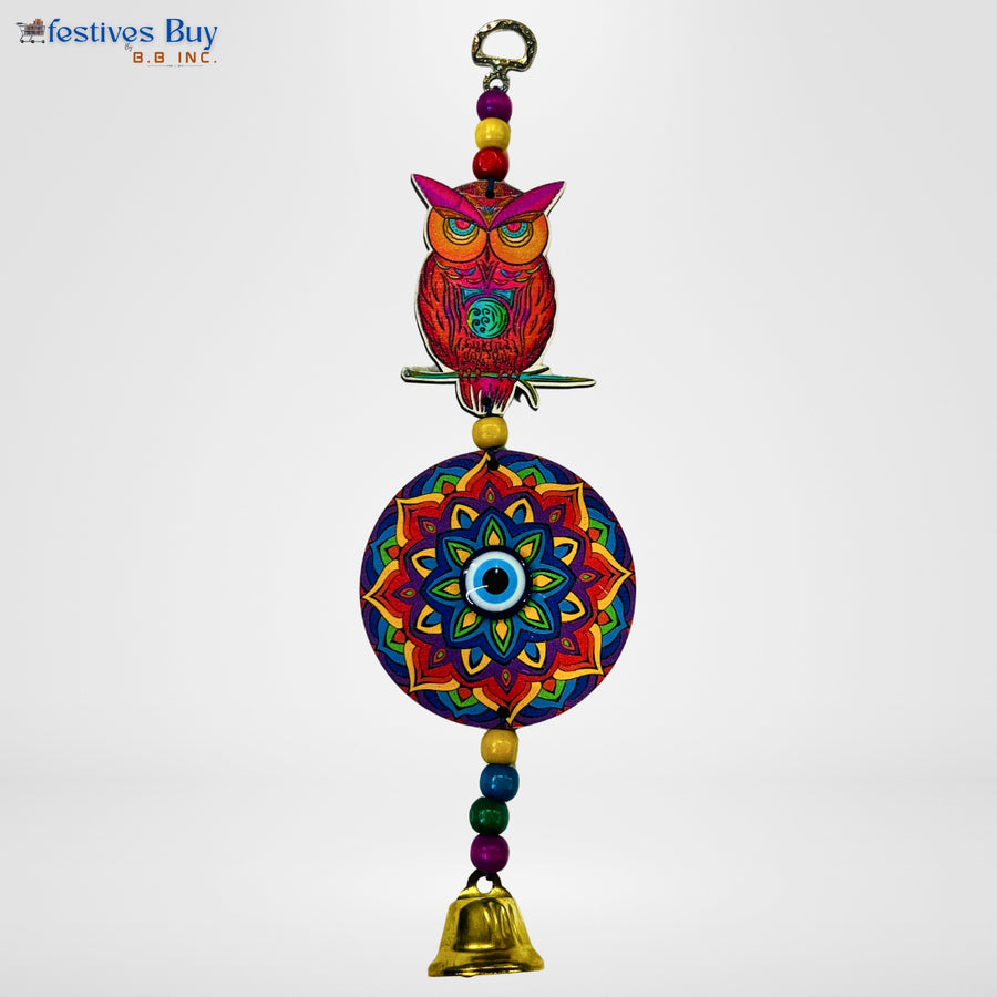 Divine Wisdom Owl Wall Hanging – Evil Eye Good Luck Decor by Festives Buy