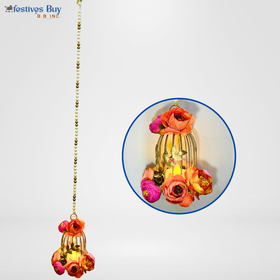 Elegant Hanging Floral LED Diya – 30 Inch Battery Operated Decorative Lamp by Festives Buy