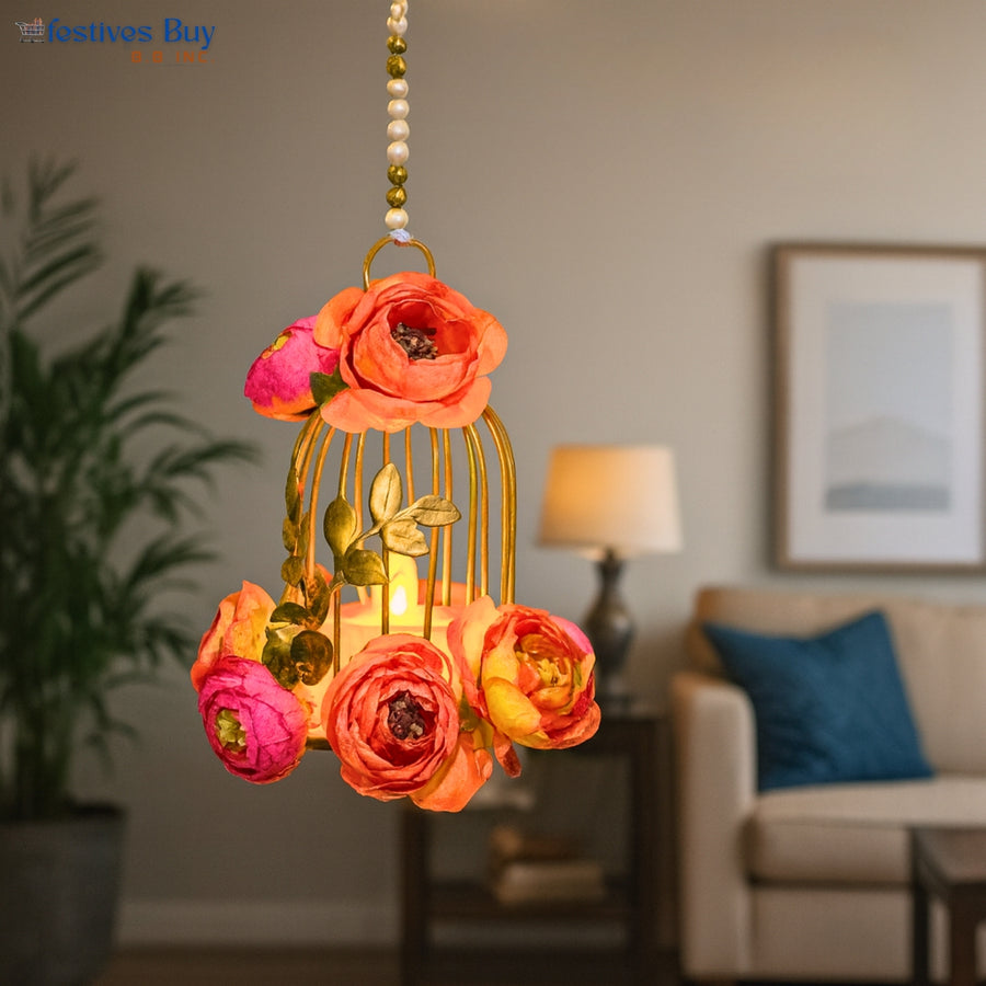 Elegant Hanging Floral LED Diya – 30 Inch Battery Operated Decorative Lamp by Festives Buy