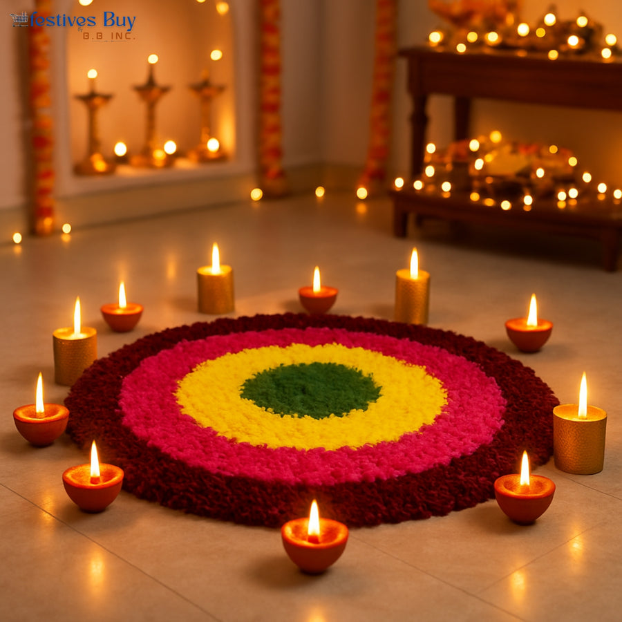 Ethereal Bloom Wool Rangoli – 10 Inch Washable Rexine by Festives Buy