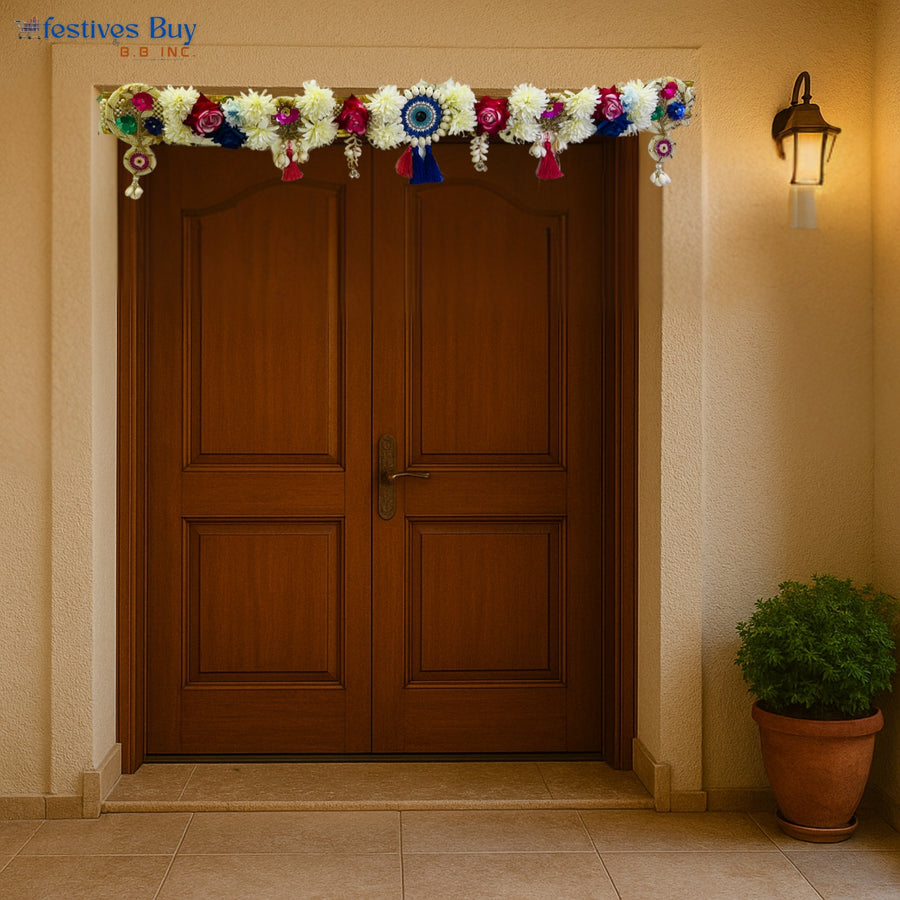 Evil Eye Floral Toran – 38 Inch Decorative Door Hanging with Tassels by Festives Buy