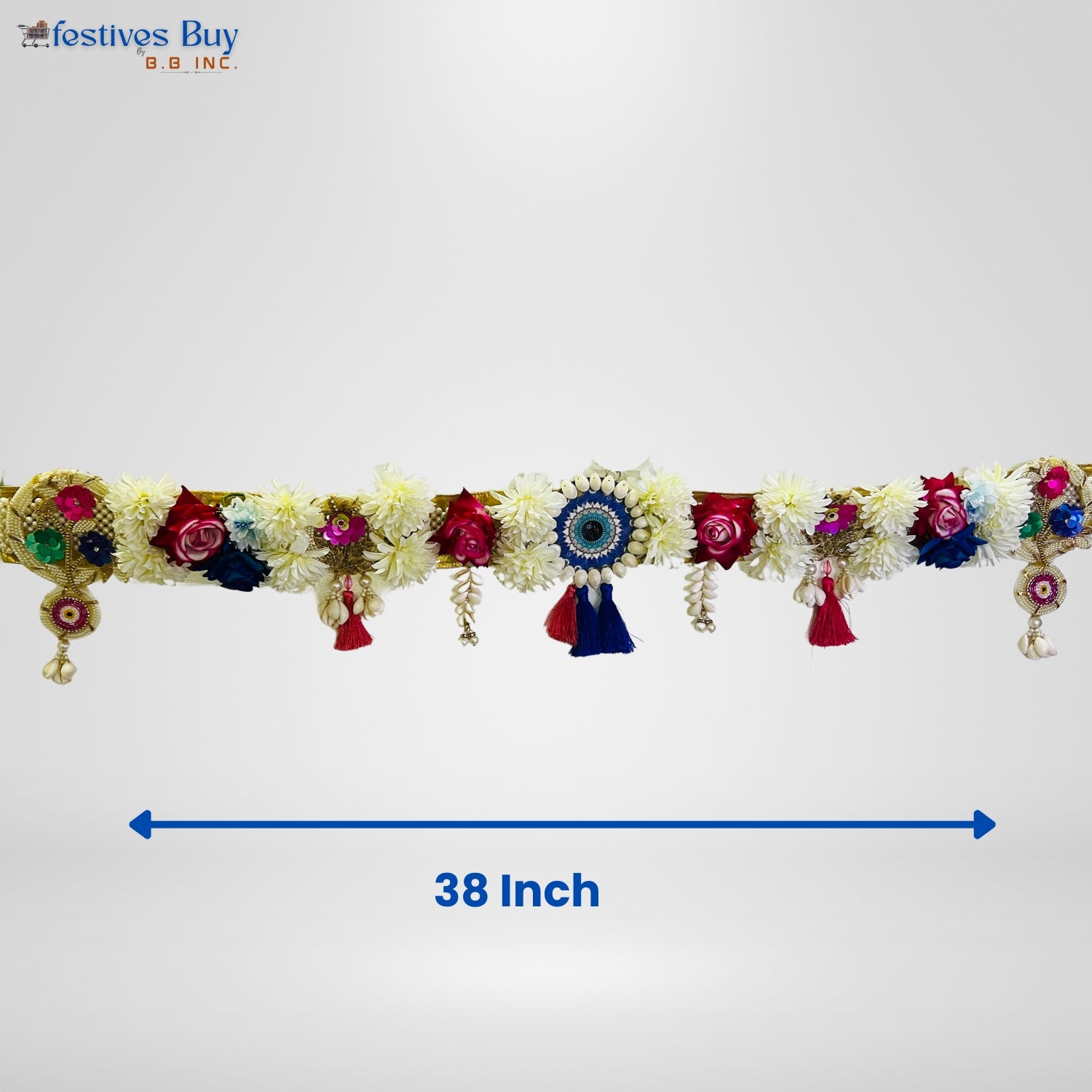 Evil Eye Floral Toran – 38 Inch Decorative Door Hanging with Tassels by Festives Buy
