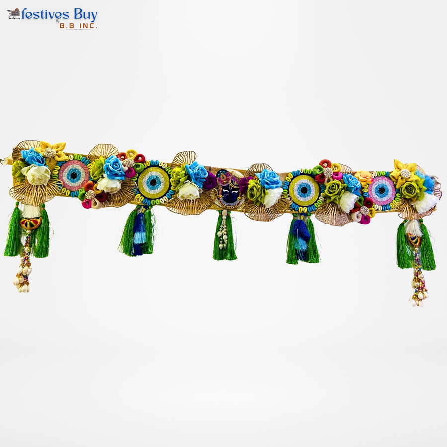 Evil Eye Floral Toran – 40 Inch Decorative Door Hanging with Flowers, Beads & Tassels by Festives Buy