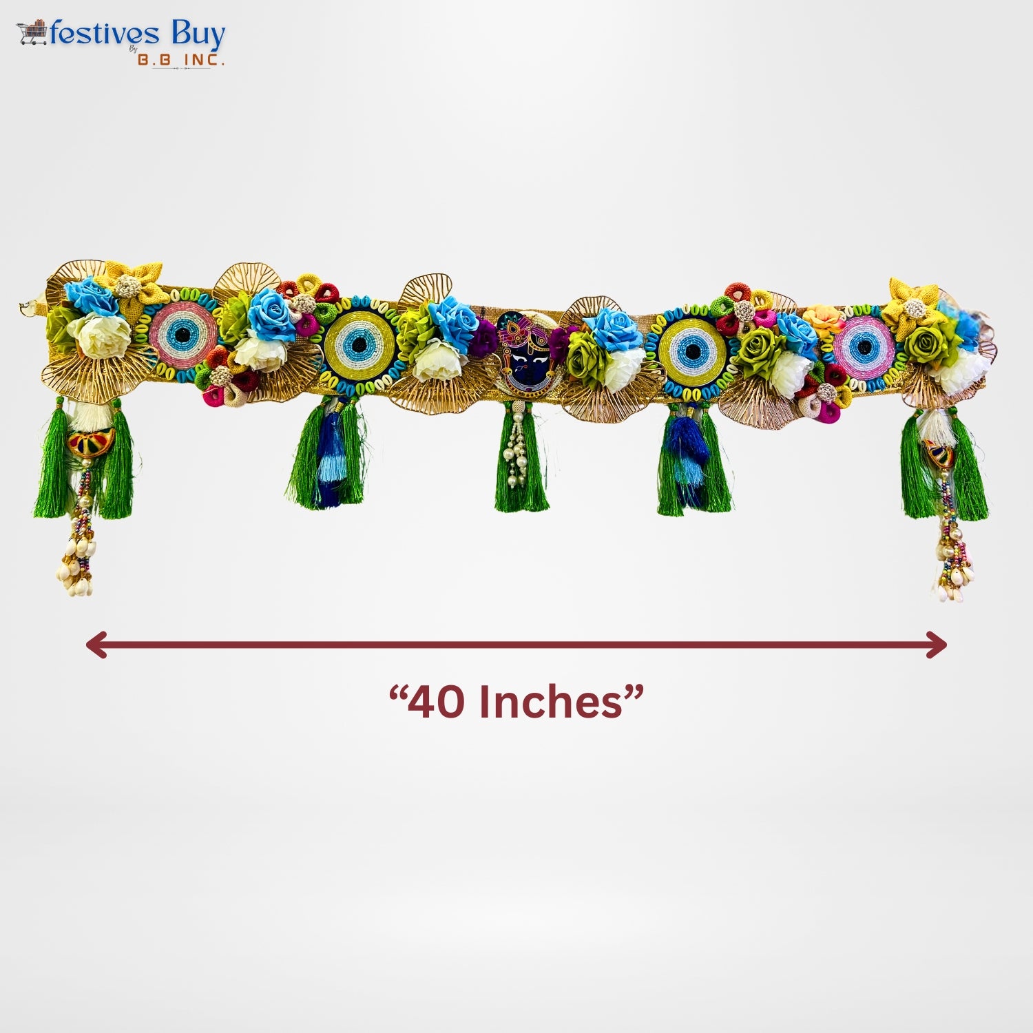 Evil Eye Floral Toran – 40 Inch Decorative Door Hanging with Flowers, Beads & Tassels by Festives Buy