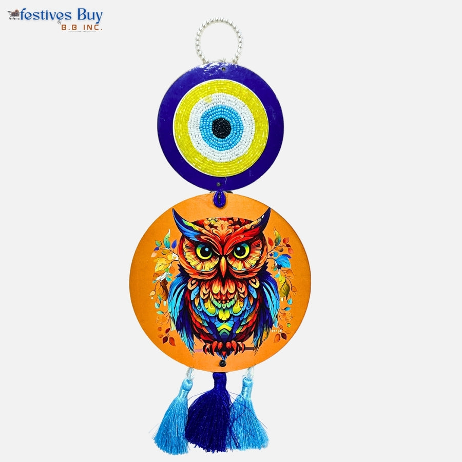 Evil Eye Wall Hanging with Vibrant Owl Design – Protective & Artistic Home Décor (14 Inch) by Festives Buy