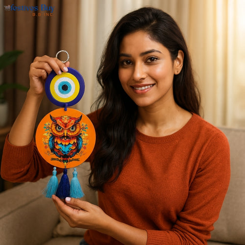 Evil Eye Wall Hanging with Vibrant Owl Design – Protective & Artistic Home Décor (14 Inch) by Festives Buy