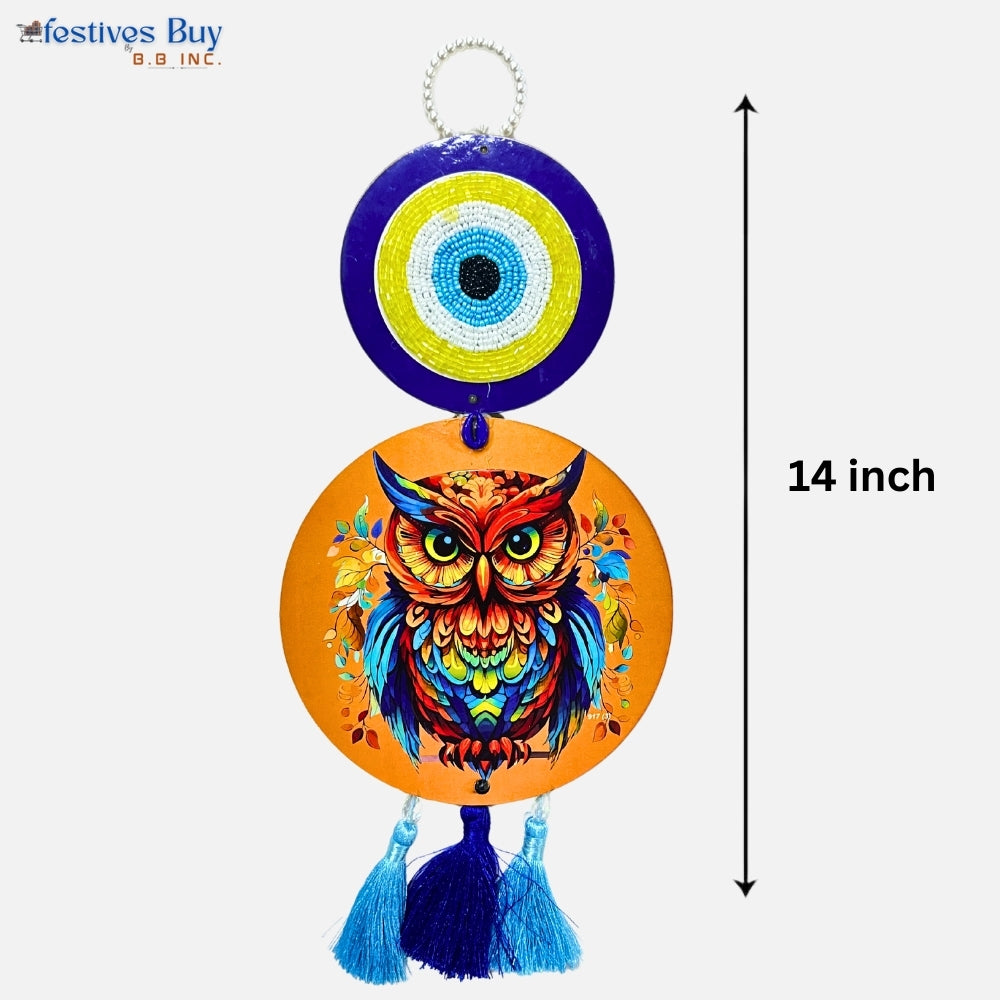 Evil Eye Wall Hanging with Vibrant Owl Design – Protective & Artistic Home Décor (14 Inch) by Festives Buy