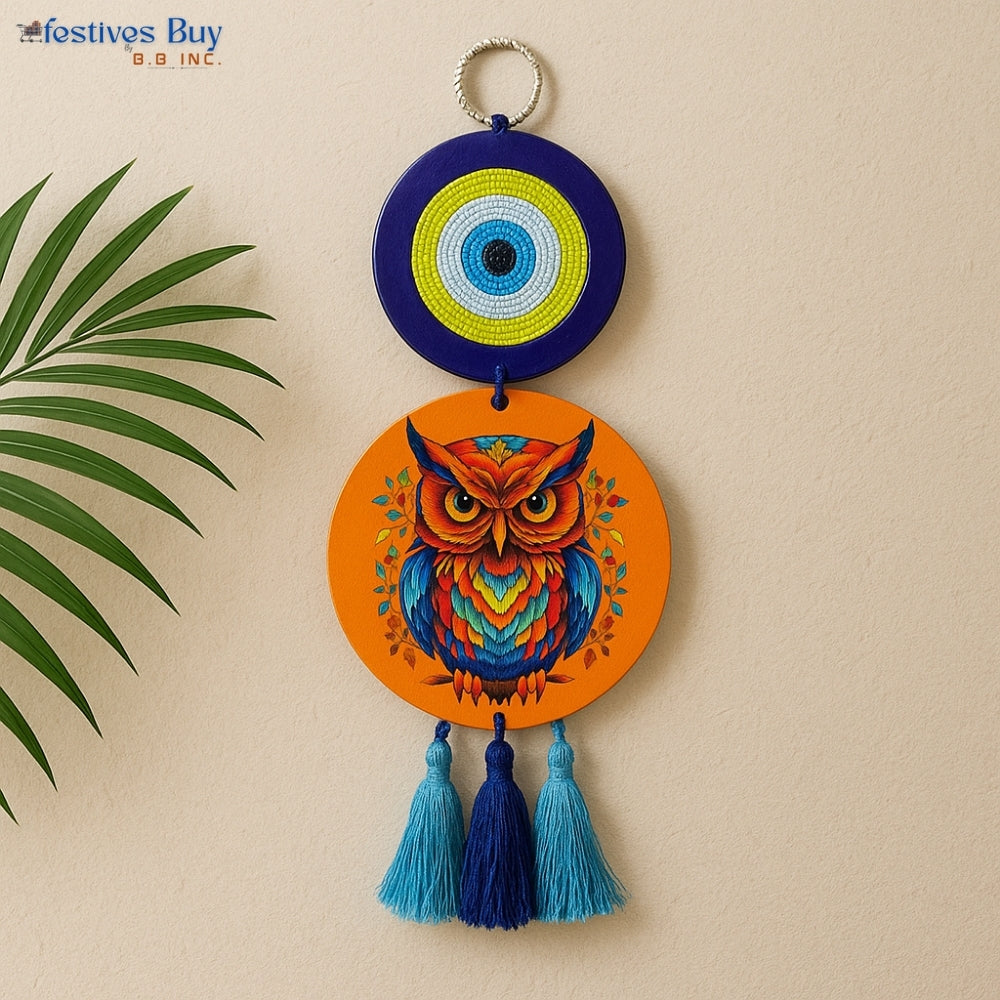 Evil Eye Wall Hanging with Vibrant Owl Design – Protective & Artistic Home Décor (14 Inch) by Festives Buy