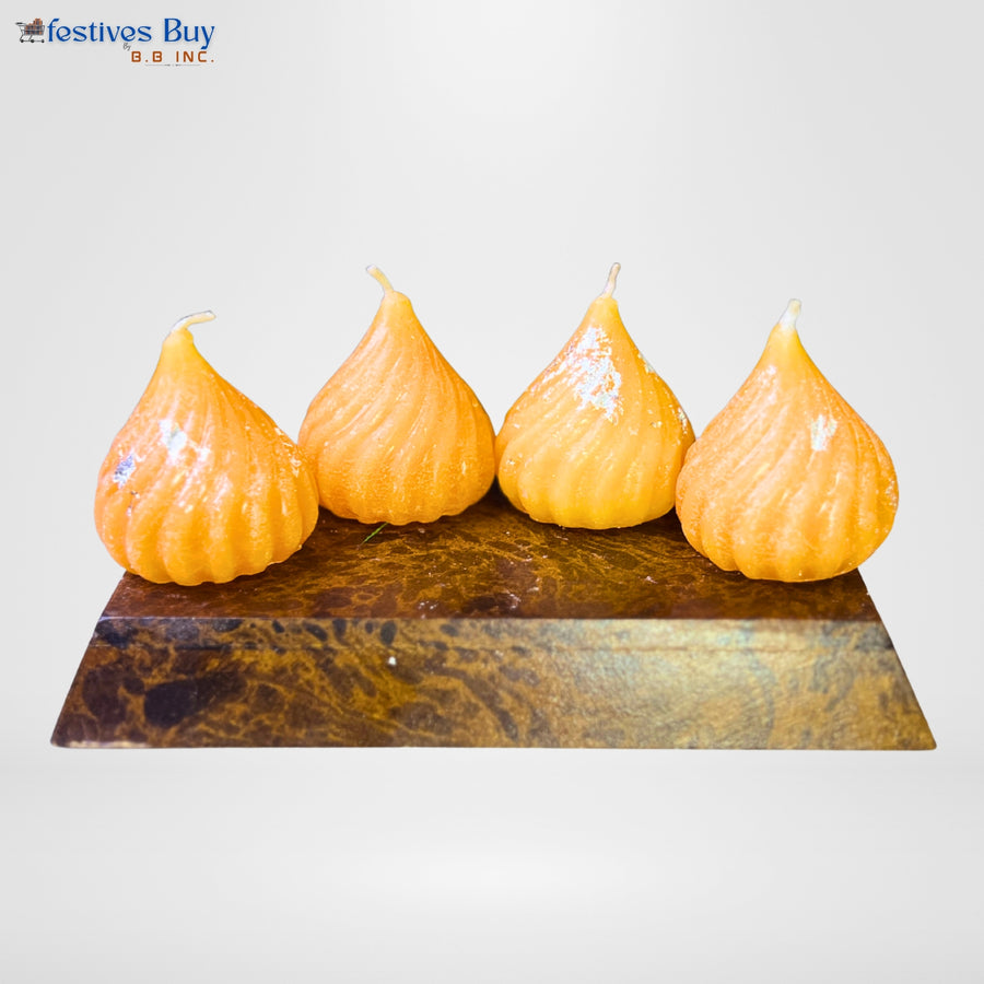 Festive Modak Designer Candles Set of 4 (Orange) by Festives Buy