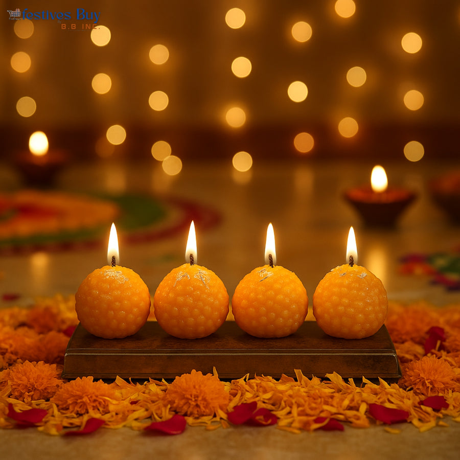Festive Motichur Ladoo Designer Candles Set of 4 by Festives Buy