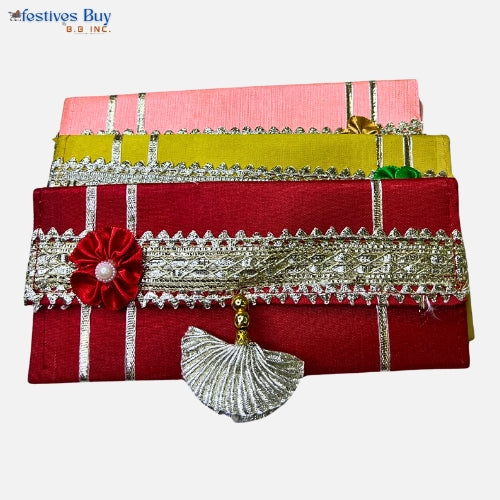 Festives Buy Decorative Tassel Shagun Envelope Clutch – Set of 3 (Red, Yellow & Pink)