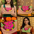 Festives Buy Designer Embroidered Shagun Envelope Clutch – Set of 2 (Peach & Green)