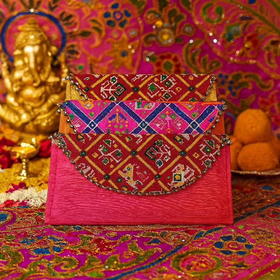 Festives Buy Ethnic Embroidered Shagun Envelope Clutch Set of 3 – Premium Festive & Wedding Gifting