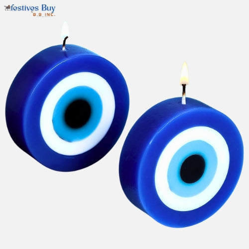 Festives Buy Evil Eye Protection Candles – Set of 2 Decorative Round Candles for Home & Gifting