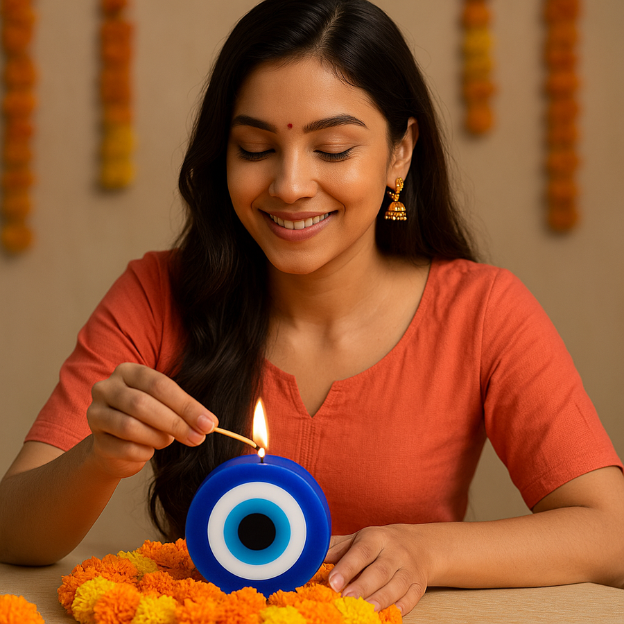 Festives Buy Evil Eye Protection Candles – Set of 2 Decorative Round Candles for Home & Gifting