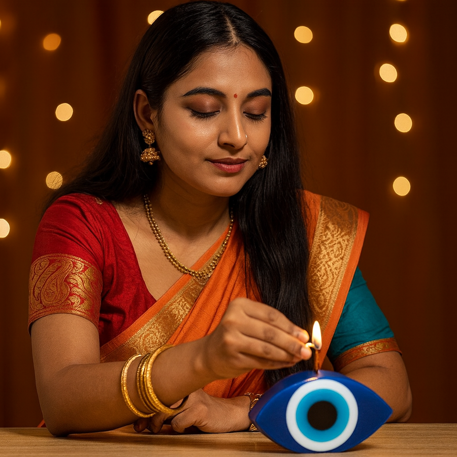 Festives Buy Evil Eye Shaped Candles – Set of 2 Decorative Nazar Protection Candles