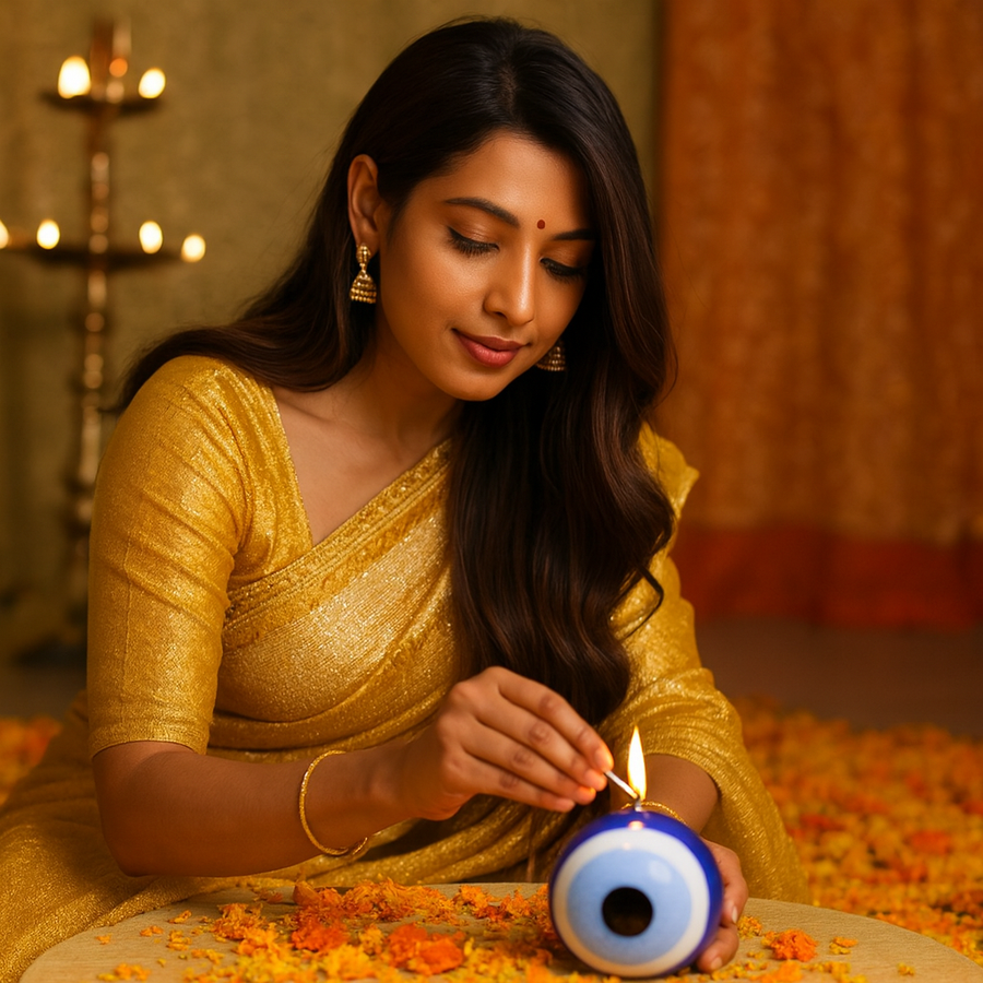 Festives Buy Evil Eye Sphere Candle – Protective Round Decorative Candle for Home & Gifting
