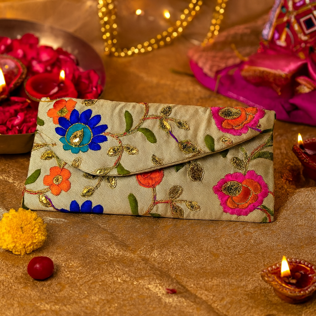 Festives Buy Floral Embroidered Shagun Envelope Clutch – Elegant Festive & Wedding Gifting