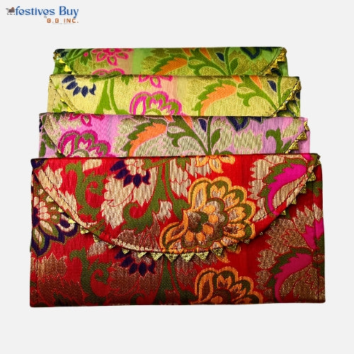 Festives Buy Premium Brocade Shagun Envelope Clutch – Set of 4 (Red, Pink, Green & Gold)
