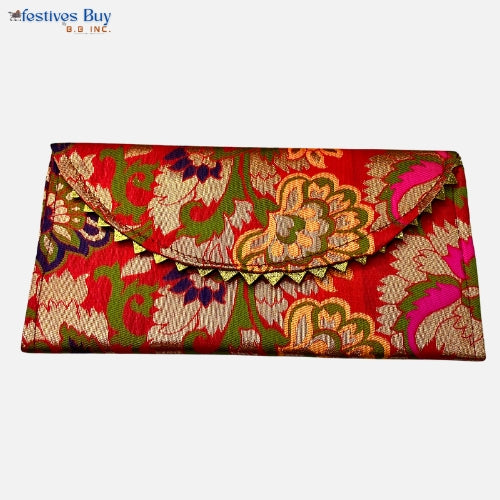 Festives Buy Premium Brocade Shagun Envelope Clutch – Set of 4 (Red, Pink, Green & Gold)