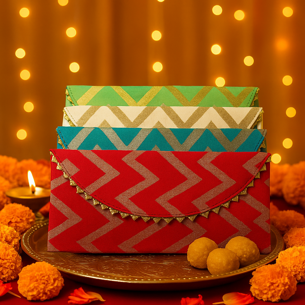 Festives Buy Zigzag Embroidered Shagun Envelope Clutch Set of 4 – Premium Festive & Wedding Gifting