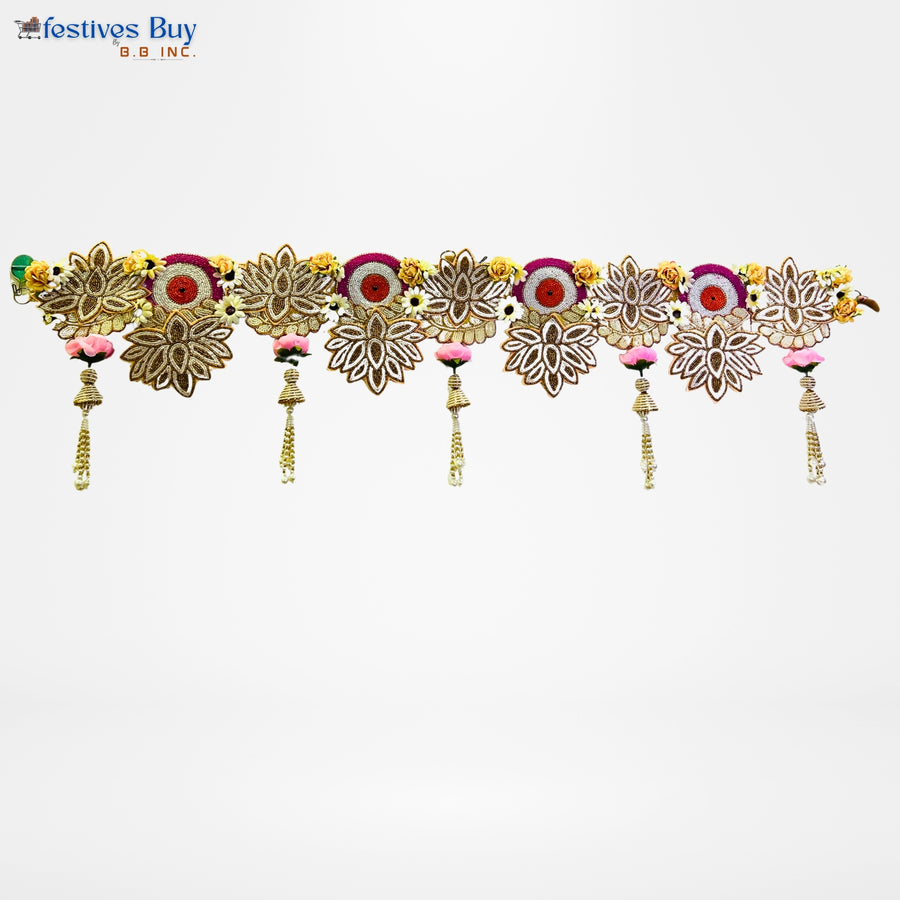 Floral Pattern Designer Toran – 40 Inch Decorative Door Hanging with Golden Motifs & Tassels by Festives Buy