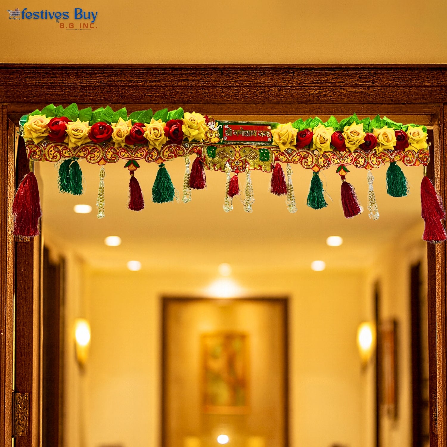 Floral Toran Door Hanging – 38 Inch Decorative Entrance Decor with Tassels & Auspicious Centerpiece by Festives Buy