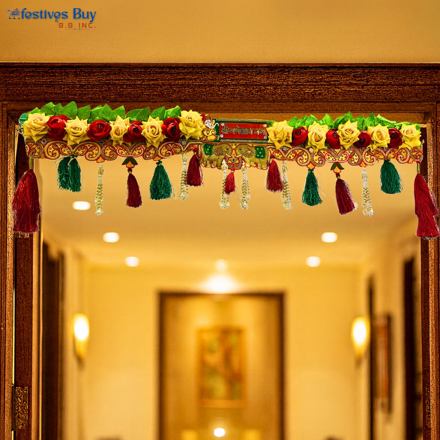 Floral Toran Door Hanging – 38 Inch Decorative Entrance Decor with Tassels & Auspicious Centerpiece by Festives Buy