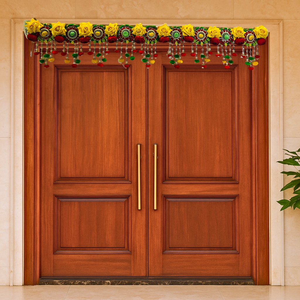 Floral Toran Door Hanging – 38 Inch Decorative Entrance Décor with Yellow & Red Flowers by Festives Buy