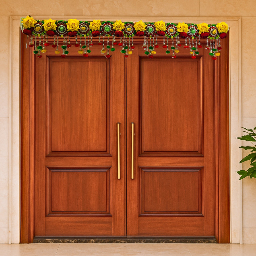 Floral Toran Door Hanging – 38 Inch Decorative Entrance Décor with Yellow & Red Flowers by Festives Buy