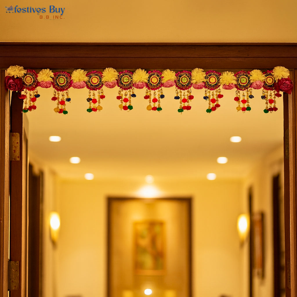 Floral Designer Toran – 40 Inch Decorative Door Hanging with Beads & Festive Embellishments by Festives Buy