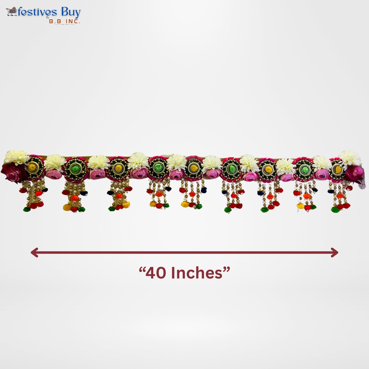 Floral Designer Toran – 40 Inch Decorative Door Hanging with Beads & Festive Embellishments by Festives Buy