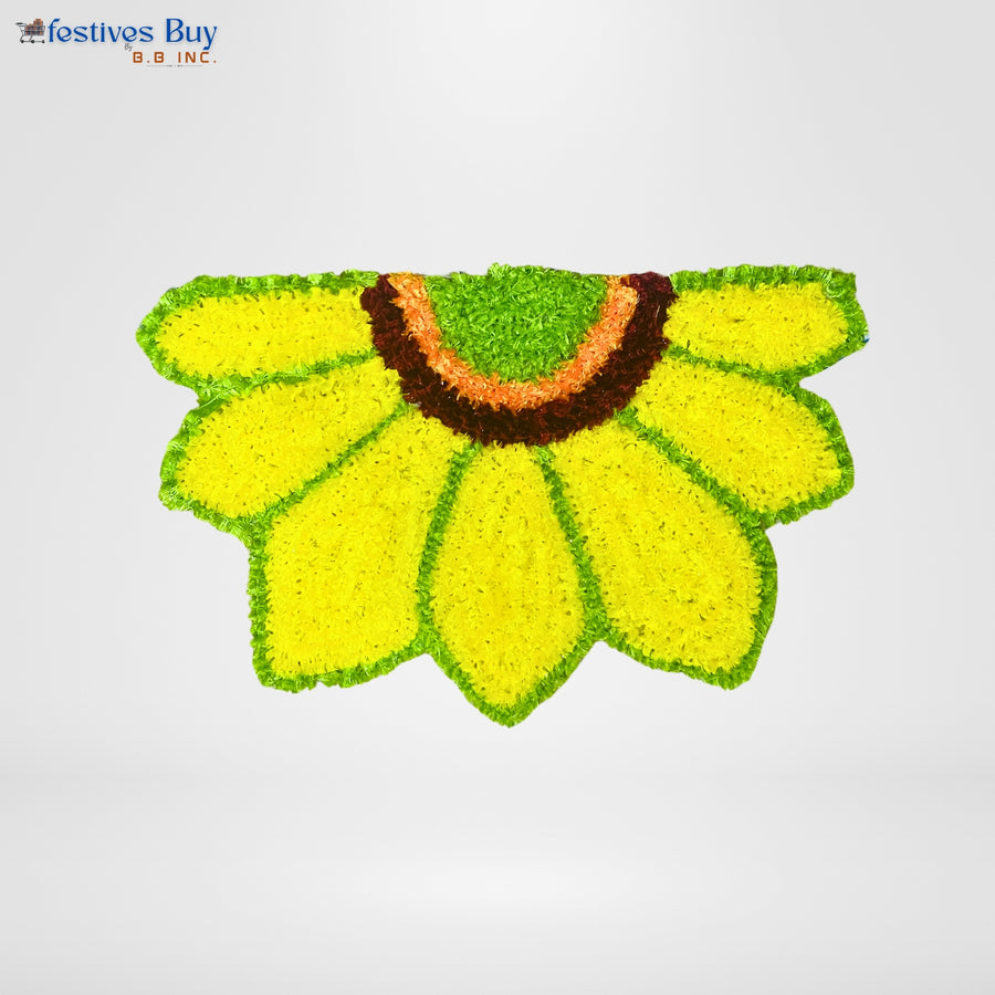 Golden Bloom Wool Rangoli – 13 Inch Washable Rexine Base by Festives Buy