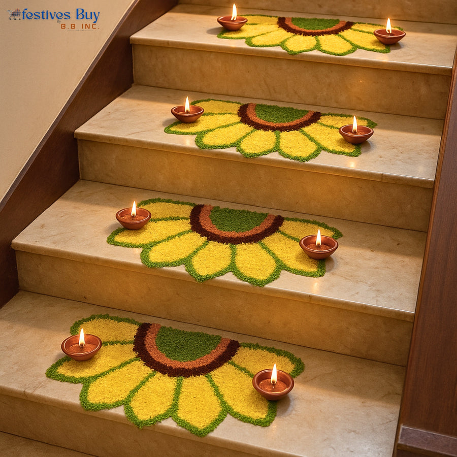 Golden Bloom Wool Rangoli – 13 Inch Washable Rexine Base by Festives Buy