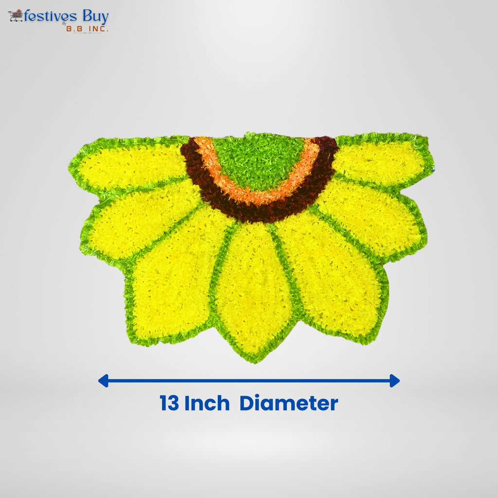 Golden Bloom Wool Rangoli – 13 Inch Washable Rexine Base by Festives Buy