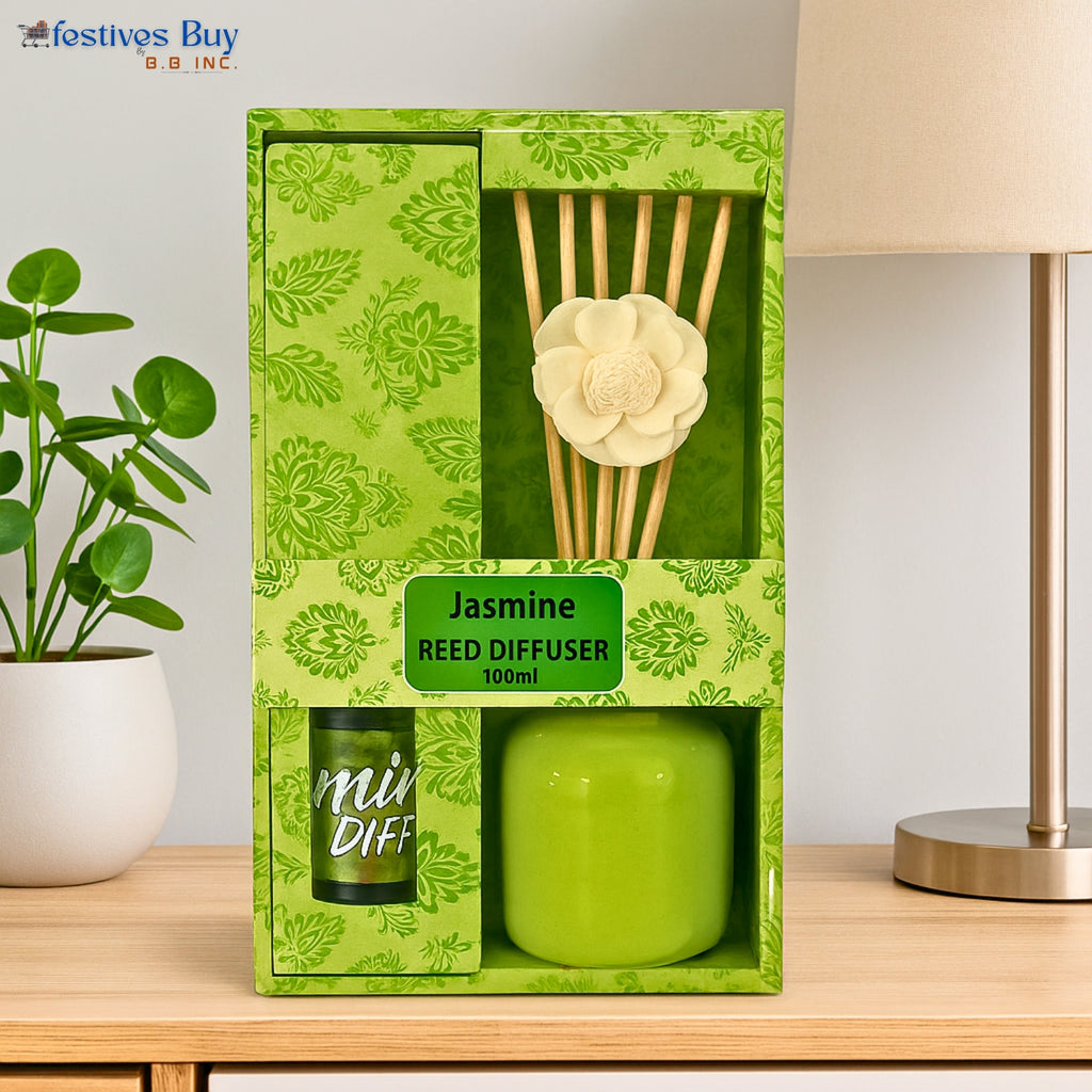 Jasmine Reed Diffuser Set – 100ml Fragrance Oil & Ceramic Bottle by Festives Buy