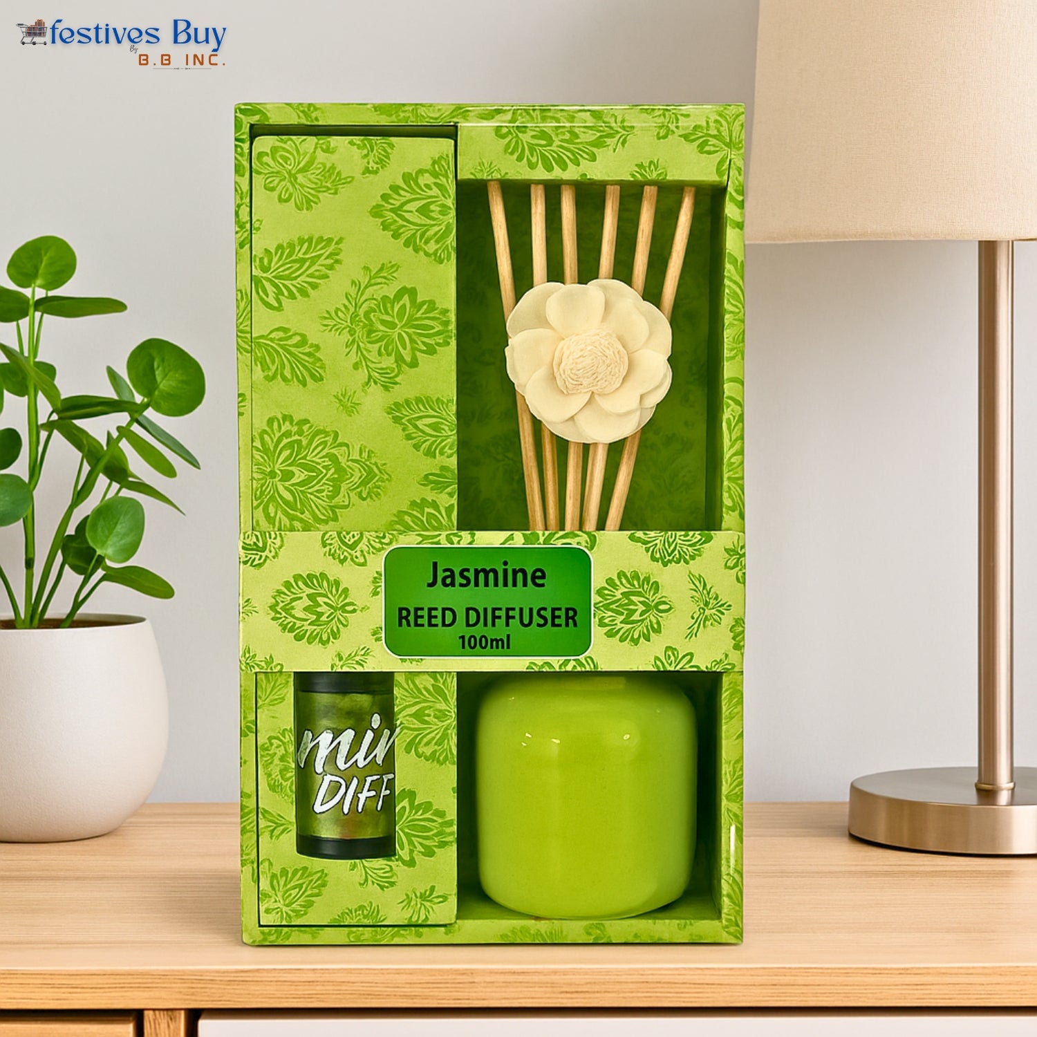 Jasmine Reed Diffuser Set – 100ml Fragrance Oil & Ceramic Bottle by Festives Buy