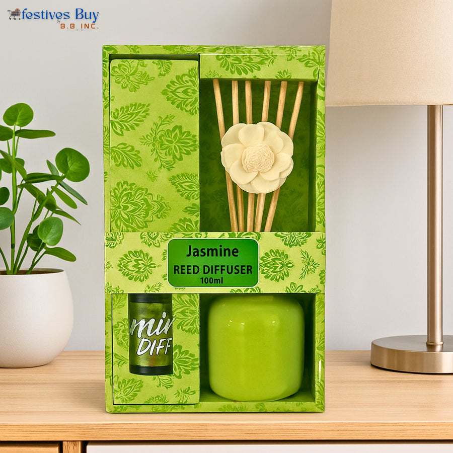 Jasmine Reed Diffuser Set – 100ml Fragrance Oil & Ceramic Bottle by Festives Buy
