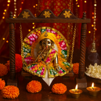 Multicolor Designer Laddu Gopal Dress – 6 Inch Diameter | Golden Lace Poshak for Krishna Idol Puja & Janmashtami