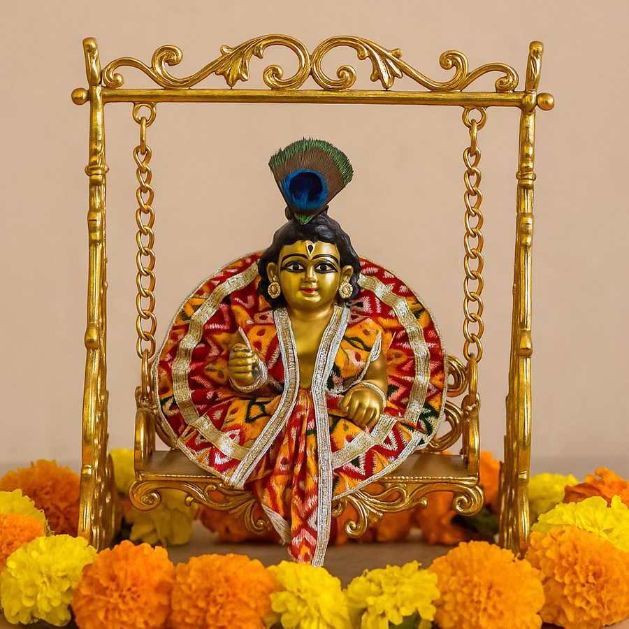 Multicolor Traditional Laddu Gopal Dress – 8 Inch Diameter | Silver Lace Krishna Idol Poshak for Janmashtami & Puja