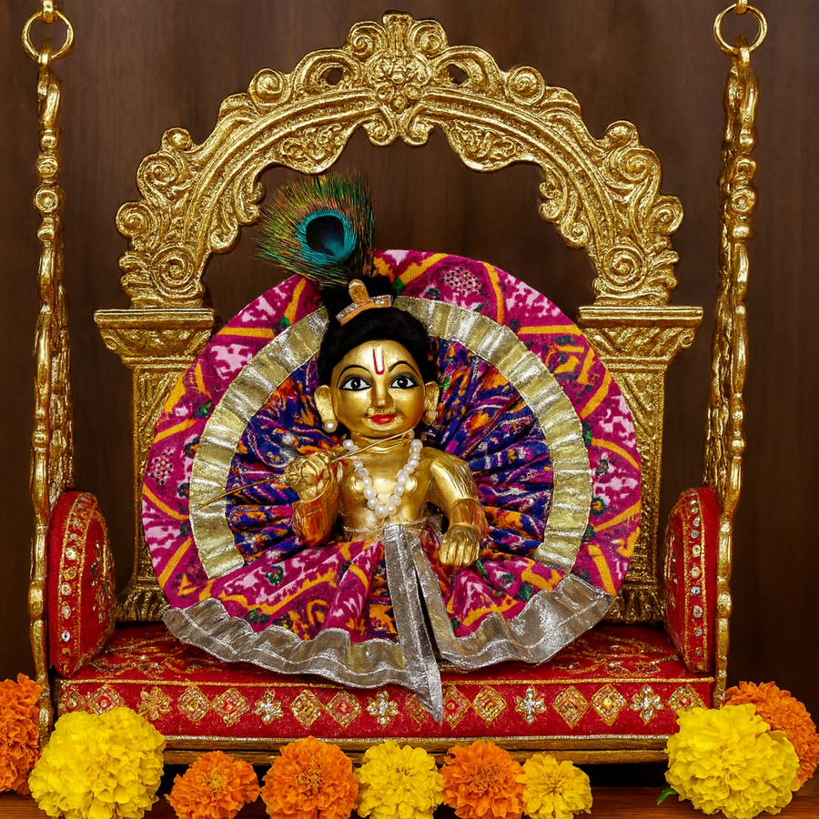 Pink & Purple Traditional Laddu Gopal Dress – 8 Inch Diameter | Silver Lace Krishna Idol Poshak for Janmashtami & Puja